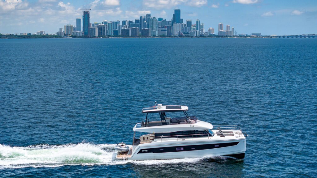 luxury yacht deck Miami skyline